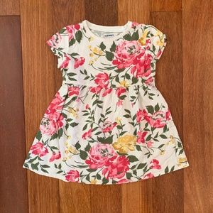 Toddler Girls Floral Short Sleeve Cotton Skater Dress 3T Roses